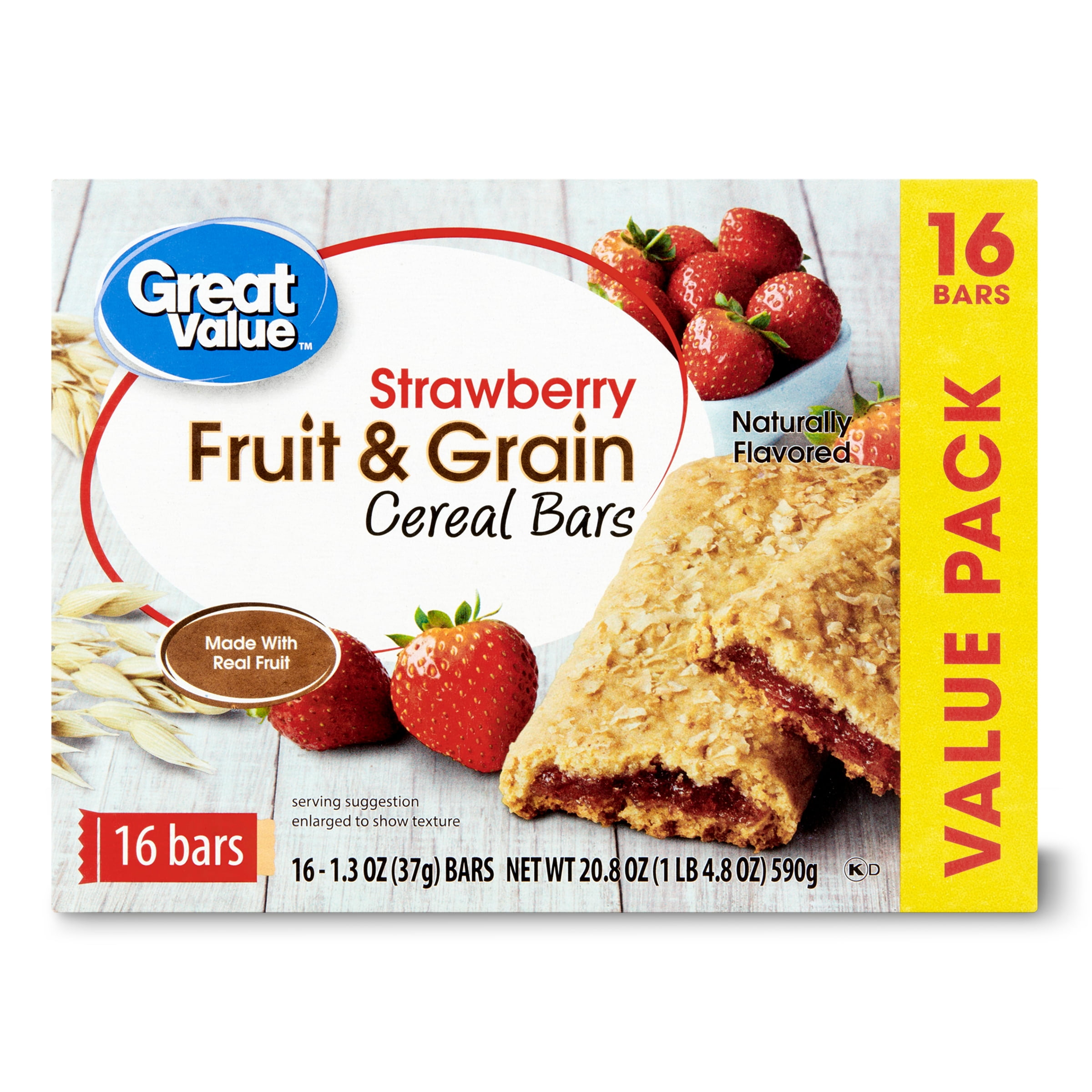 Great Value Fruit  Grain Cereal Bars, Strawberry, 1.3 oz, 16 Count -  Walmart.com