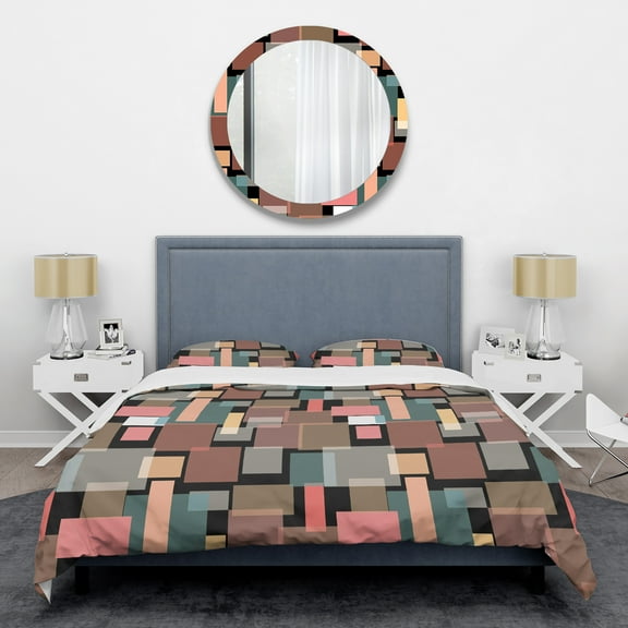 Designart 'Retro Square Design II' Mid-Century Modern Duvet Cover Set