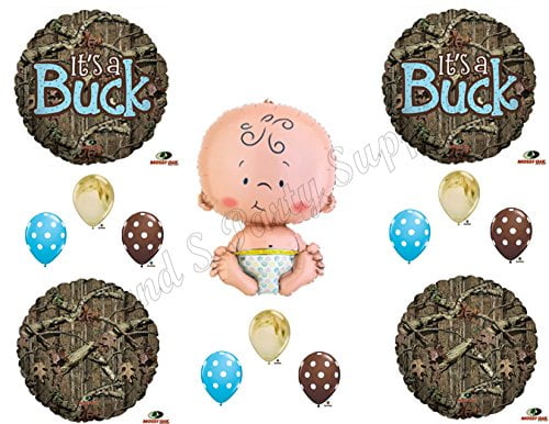 Twins It's A Buck Baby Boy Balloons Decoration Supplies Mossy Oak Deer Hunting