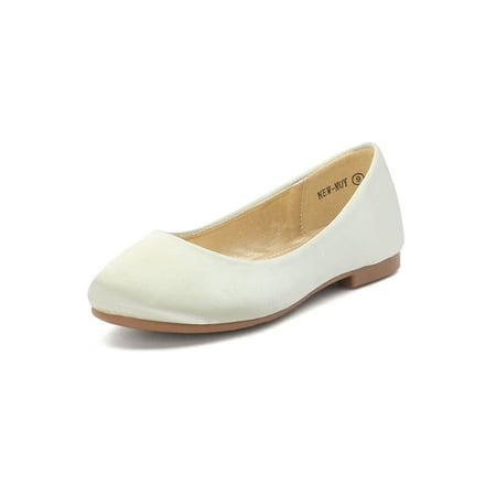 

Dream Pairs Girls Dress Shoes Slip on Ballerina Flats（Toddler/Little Kid/Big Kid MUY IVORY/SATIN Size 13