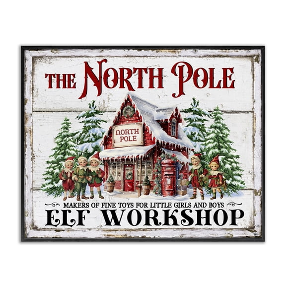 Stupell Industries Cottage North Pole Workshop Black Framed Giclee Art, 14 x 11, by Creatif Belle