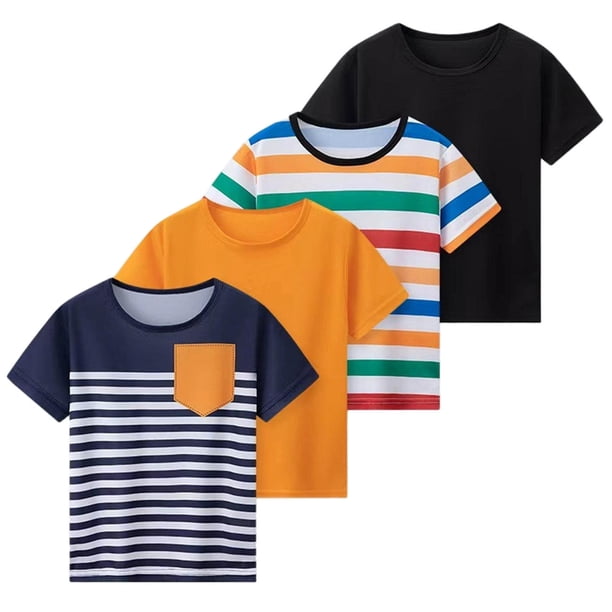 Odeerbi Camisetas Deportivas de Raya Para Niños de 4 Paquetes Camisetas Deportivas de Secado Rápido Transpirables Tops de Entrenamiento Ligeros, 4-13 Años