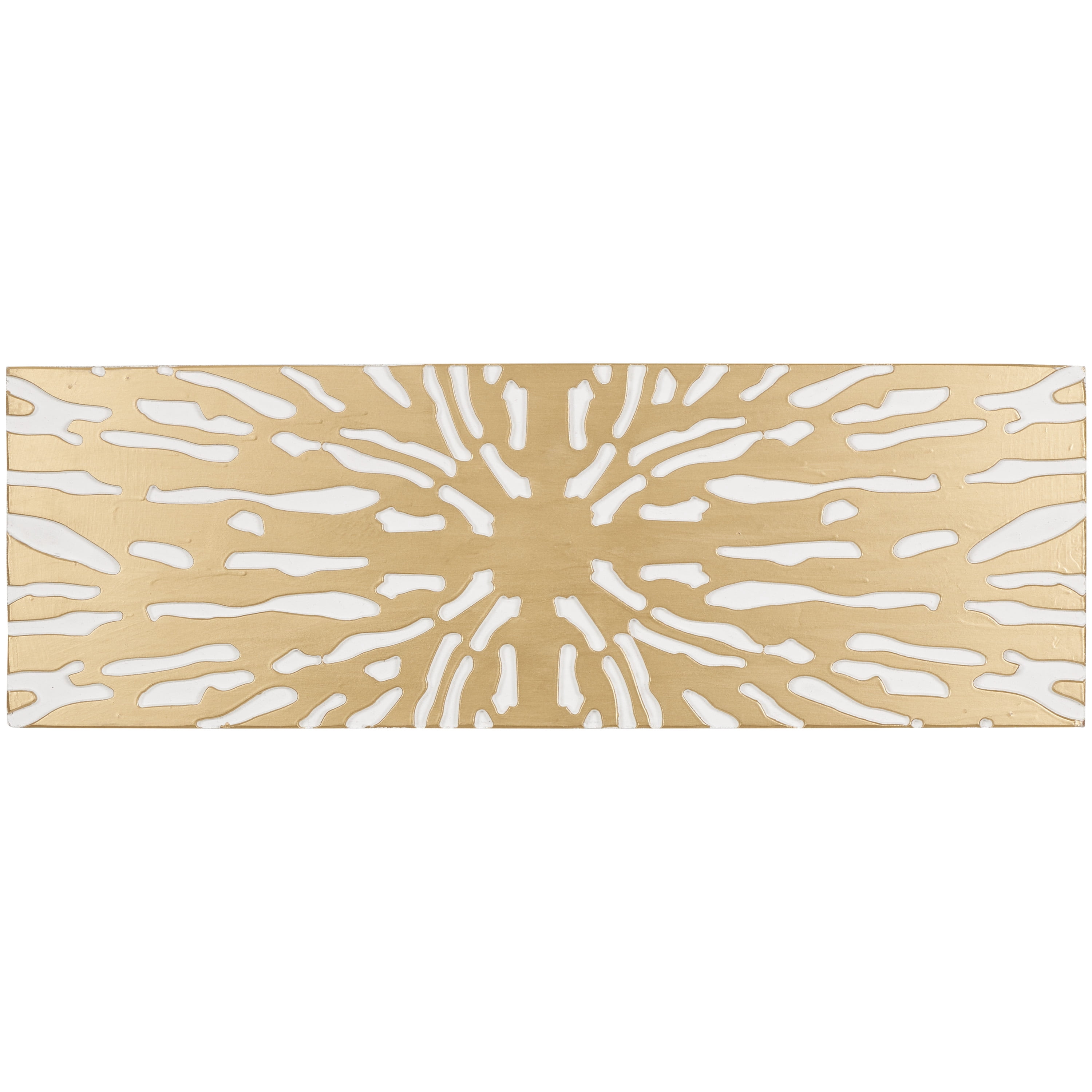 DecMode Gold Wooden Abstract Carved Starburst Wall Decor with White Backing