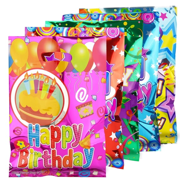 AluAbi Birthday Party Gift Bags, Flowers Pattern, Plastic, Multicolor, 50 Count
