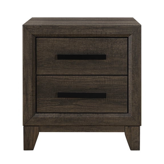 2-Drawer Nightstand Solid/Engineered Wood Rich Brown Finish Black Bar Handles for Bedroom Living Room