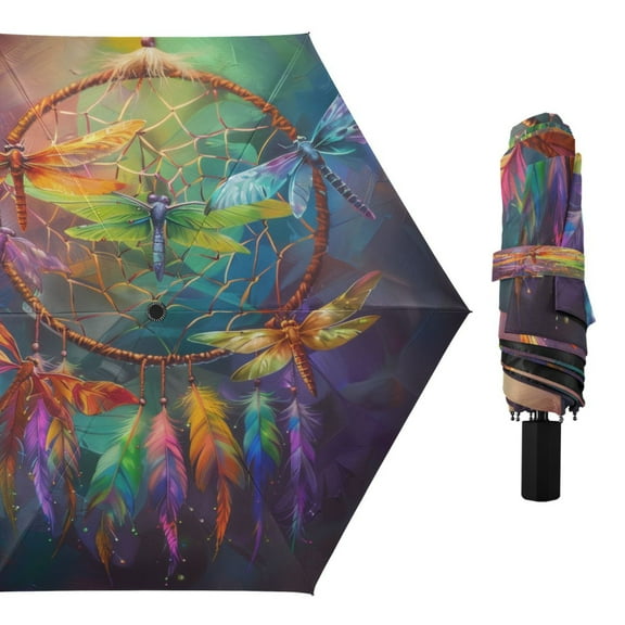 Compact Sun Umbrella Windproof Travel Umbrellas for Rain Strong Portable UV Protection Colorful Dragonflies