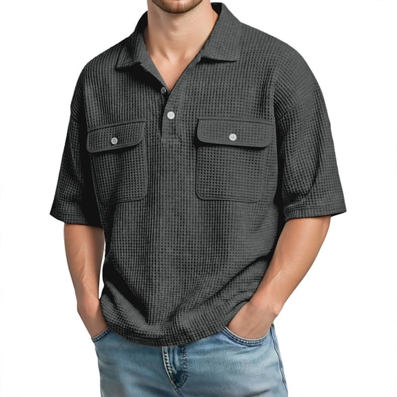 Afdoent Mens Polo Shirts Casual Half Sleeve Shirt Solid Color With Knit Front Pockets For Work Office Daily Wear Fashion