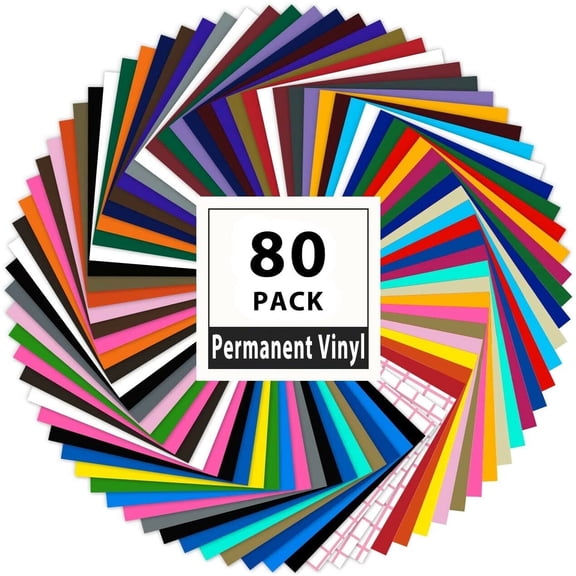 HTVRONT 80 PCS Permanent Adhesive Vinyl Sheets include 70 Vinyl Sheets 12" x 12" & 10 Transfer Tape Sheets for