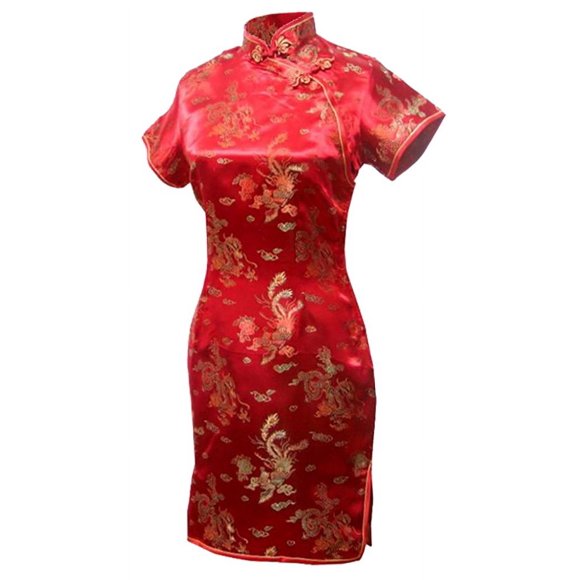 7Fairy Women's VTG Red Dragon Mini Chinese Wedding Dress Cheongsam Size 14 US