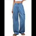 thumbnail image 2 of Pantalones Vaqueros Holgados para Mujer, Elásticos, Sueltos, de Cintura Alta y Pierna , Estilo Años 90, Y2K Azul Vaquero L, 2 of 10