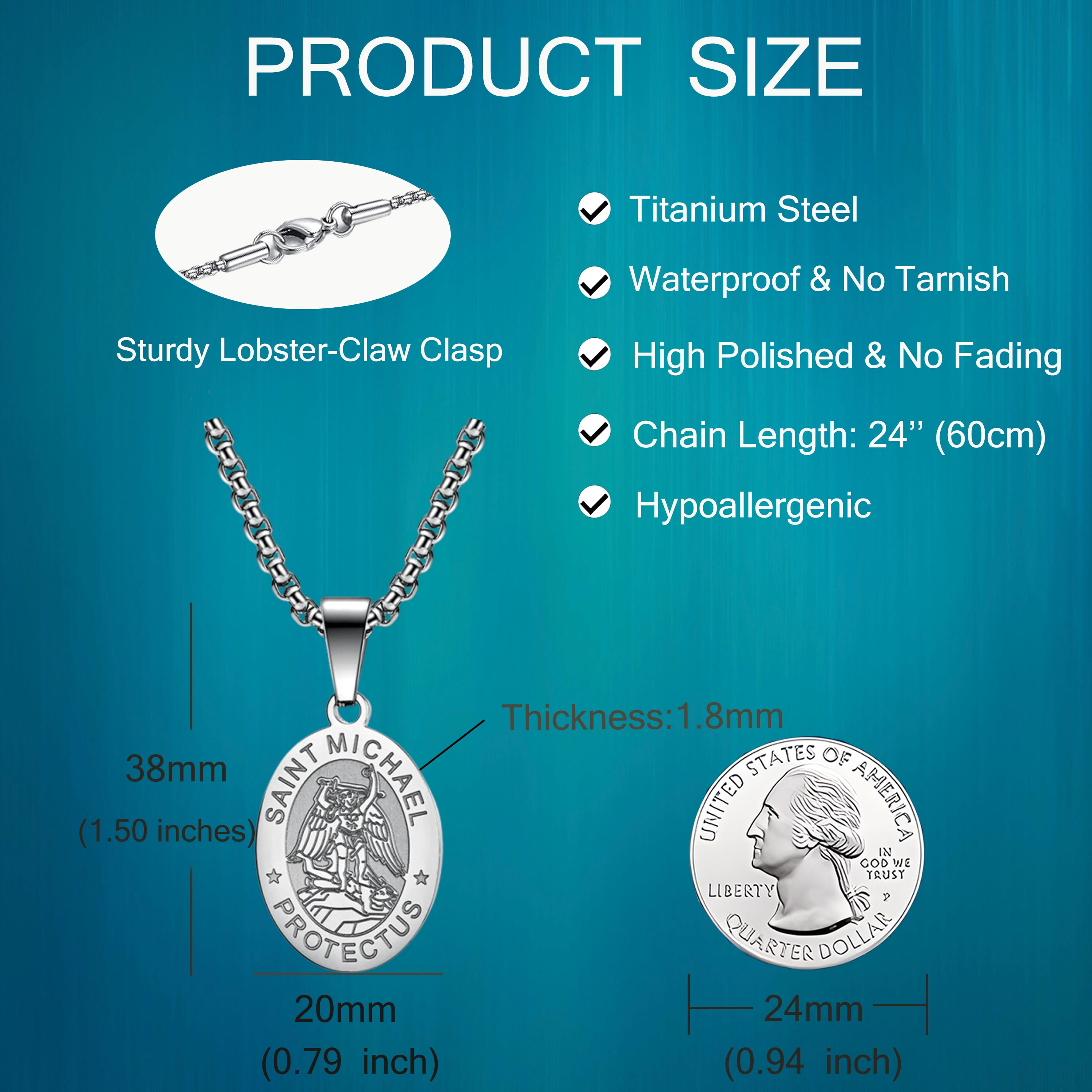Raymard Saint St Michael Pendant Necklace Men Titanium Steel Religious Christian Gift Archangel Amulet Exorcism Protection 24 Inch Rolo Chain