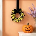 thumbnail image 5 of Mini Halloween Wreath 8.7inch Artificial Black Grapevine Wreath with Floral, Boxwood and Velvet Bow Gothic Small Cabinet Canlde Rings Wreaths for Festival Home Table Centerpiece Window Decor, E, 5 of 5