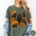 thumbnail image 2 of VibeNest Studio Unisex Vintage Black Cat Pumpkin Halloween Fall Moon Bats Garment-Dyed Graphic Tee, 2 of 8