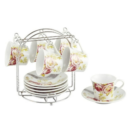 Lorren Home Trends Espresso Cup And Saucer Set With Metal Stand Lorren Home Trends Espresso Cup And Saucer Set With Metal Stand
