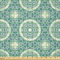 thumbnail image 2 of Ambesonne Oriental Fabric by the Yard Microfiber, Traditional Boho Abstract, 10 Yards, Pale Petrol Blue and Cream, 2 of 2