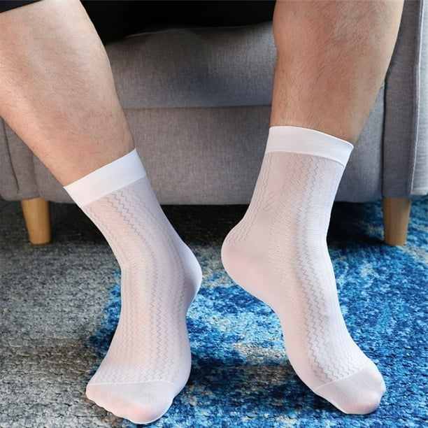 ALSLIAO Calcetines de seda fina transparentes de verano para hombre, para noche, negocios, color blanco, tallas 6 a 9