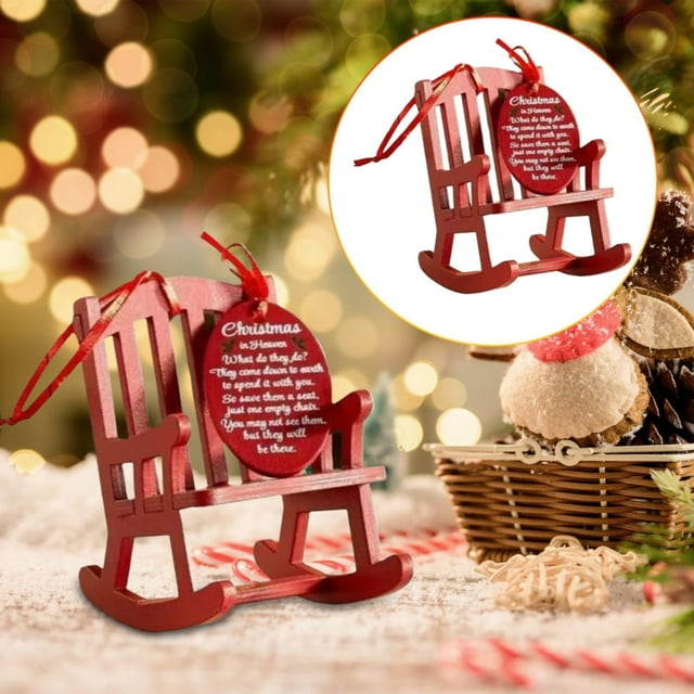 Cqxid Suspend une Chaise de Noël Décoration Commémorative Décoration de Sapin de Noël Chaise Berçante Rouge avec Étiquette Significative Logo Sac de Rangement Ornement de Sapin de Noël Utilisé pour Se Souvenir des Proches Disparus