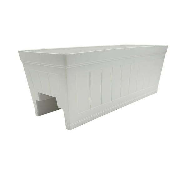 Classic Home and Garden Plastic Falmouth Deck Rail Window Box Planter with Drainage Holes, Starlight White Beadboard, 24"
