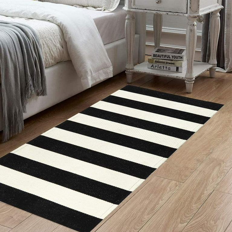 PK.ZTopia Cotton Black and White Striped Rug Outdoor Doormat 23.6 x 51.2  Inches Washable Woven Front Porch Decor Outdoor Indoor Welcome Mats for  Front