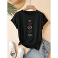 thumbnail image 2 of [Popular Choice] Women's Retro Style Black Heart Print T-Shirt - Round Neck, Short Sleeve, Polyester, Machine Washable for Summer Casual Sporty Look, Summer Casual Sporty, Fashion Tee For Adult, Men,, 2 of 6