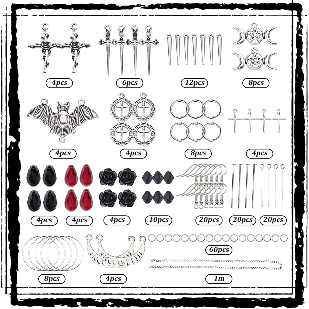 1 Box 10 Pairs Earring Kits Alloy Bats Charms Star Moon Phase Charm Red Black Gothic Charms Charms for Jewelry Making Kits DIY Dangle Earrings Gift Adults Supplies