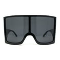 thumbnail image 2 of Womens XL Oversized Curved Shield Low Temple Huge Rectangle Sunglasses All Black, 2 of 4