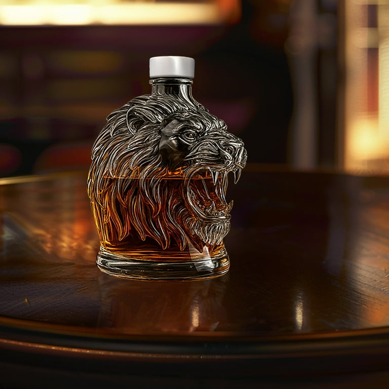 Liulin Lion Shaped Whiskey Decanter, Funny Lion Statue Glass