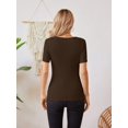 thumbnail image 3 of Women's Crew Neck Ribbed Fitted Shirt, Basic Short Sleeves Slim Fit Tops Summer T-Shirt 2024, 3 of 6