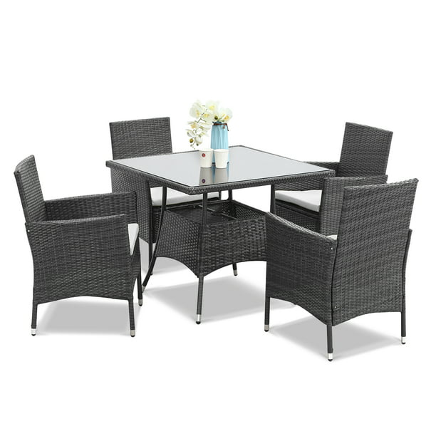 Outdoor Wicker Patio Dining Set, 5 Piece Wicker Patio Dining Table Set With 4 Chairs