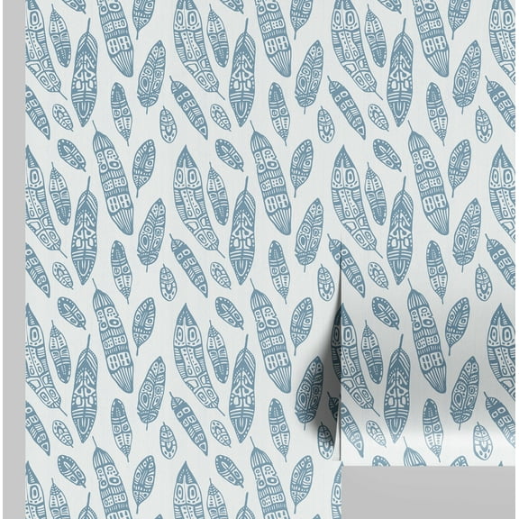 S4Sassy Feather Wallpaper - Blue Walls Covering, 25" x 120" Self-Adhesive Vinyl Wall Paper, Wallwrap, Easy DIY Walls Covering For Boho aesthetic wall decor, Living Room, Living Spaces
