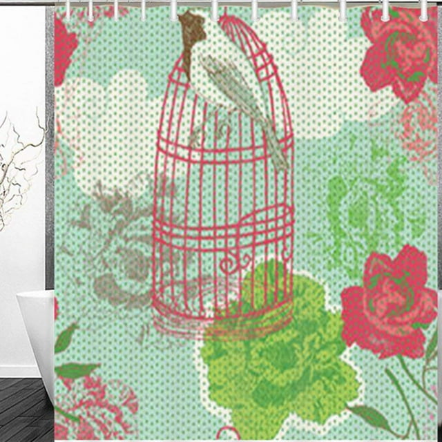 ABPHQTO Jardín floral Pájaro en jaula Texturas Patrón natural Cortina de ducha 150x180 cm