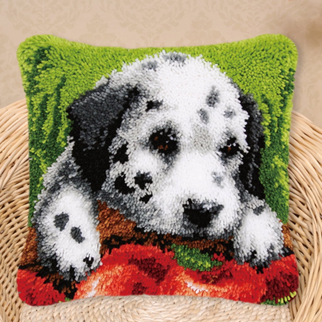 DIY Latch Hook Kits Throw Pillow Cover Cute Spot Dog Pattern Printed 17X17 Walmart