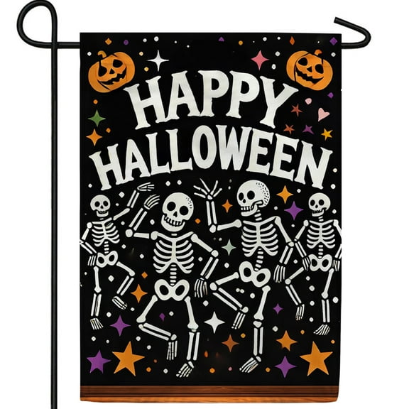 America Forever Halloween Skeleton Garden Flag, 12.5 x 18 inches Double Sided, Dancing Skeletons Banner, Happy Halloween Garden Flag, Fun Spooky Halloween Decoration Outdoor Seasonal Flags for Yard