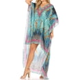 thumbnail image 3 of Sakkas Laisson Flowy Hi Low Caftan Rhinestone Boxy V Neck Dress Top Cover / Up - ST40-Turq - One Size, 3 of 5