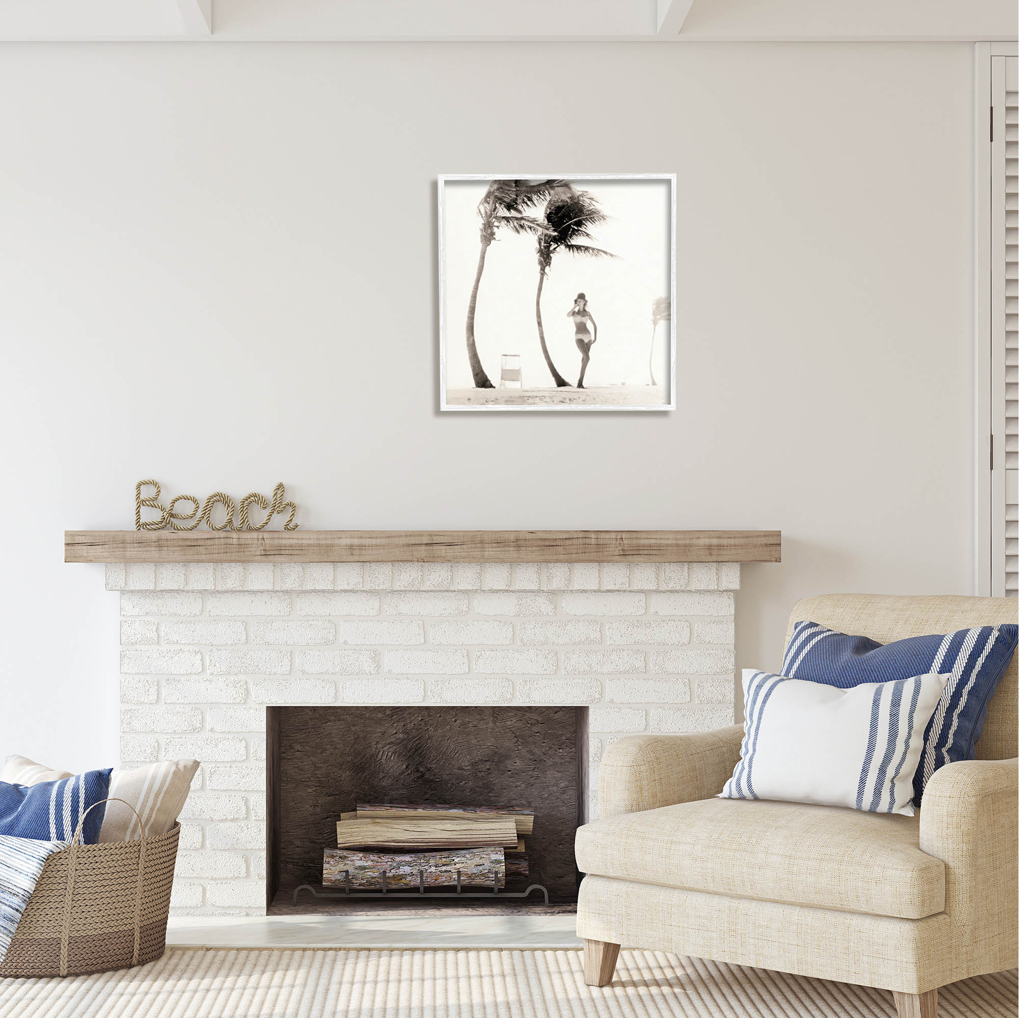 Stupell Industries White Bikini Windblown Beach Coastal Photography White Framed Art Print Wall Art
