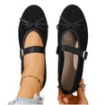 thumbnail image 4 of Womens Faux Suede Bow Mary Jane Flats Comfortable Round Toe Casual Shoes with Adjustable Strap Black,Size 9, 4 of 9