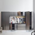 thumbnail image 7 of 7-Piece Storage Cabinet Set, Modern Style Kitchen Furniture Set with Stand Cupboard and Console Table, Wall-Mounted or Free-standing Cabinet Set for Living Room, Kitchen, Dark Gray, 7 of 7