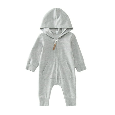 

WUXIAN Toddler Girls Boys Winter Long Sleeve Jumpsuit Hooded Solid Color Outwear Children Clothes Baby Comfortable Dailywear