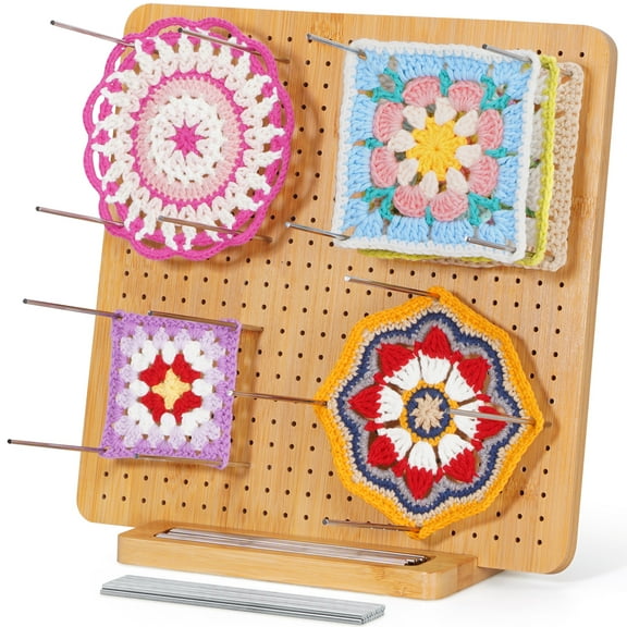 Lifewit 11.8" Crochet Blocking Board with 20 Pegs, Bamboo Granny Square Blocking Board for Knitting and Crochet Projects, Blocking Mats for Crocheting, Crocheting Accessories Gifts for Crocheters