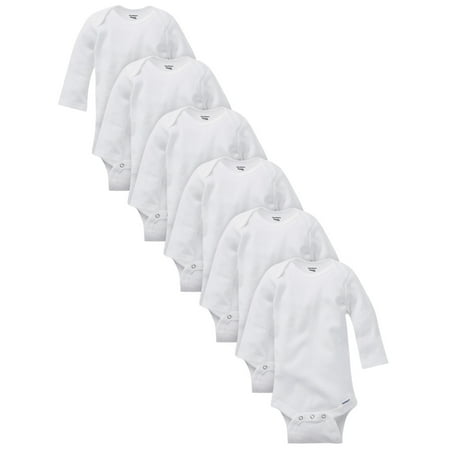 Gerber White Organic Cotton Long Sleeve Onesies Bodysuits, 6pk (Baby Boys or Baby Girls,