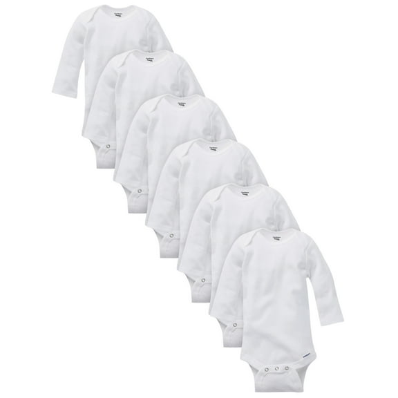 Gerber Baby Boy or Girl Gender Neautral Long Sleeve White Onesies Bodysuits, 6-Pack (Preemie-24 M)