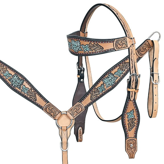HILASON Western Horse Headstall Breast Collar Leather Tan