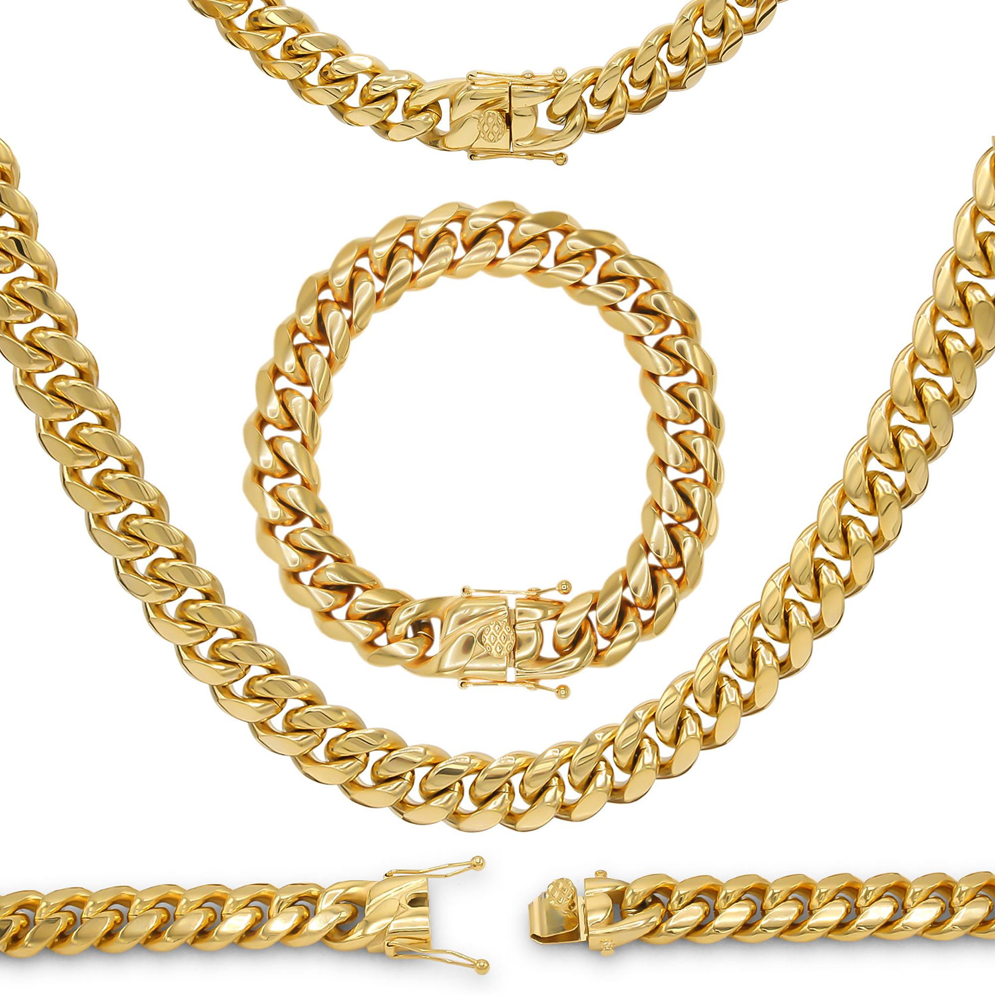 Cuban Link Necklace Bracelet Set 14K 