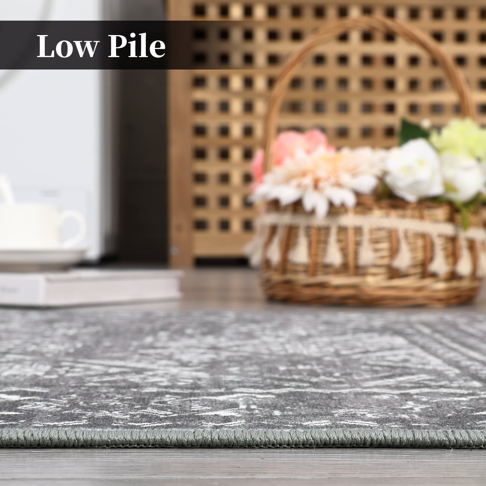 HOMERRY Area Rug 8' x 10' Modern Moroccan Distressed Area Rug for Living Room Washable Soft Indoor Floor Carpet, Gray