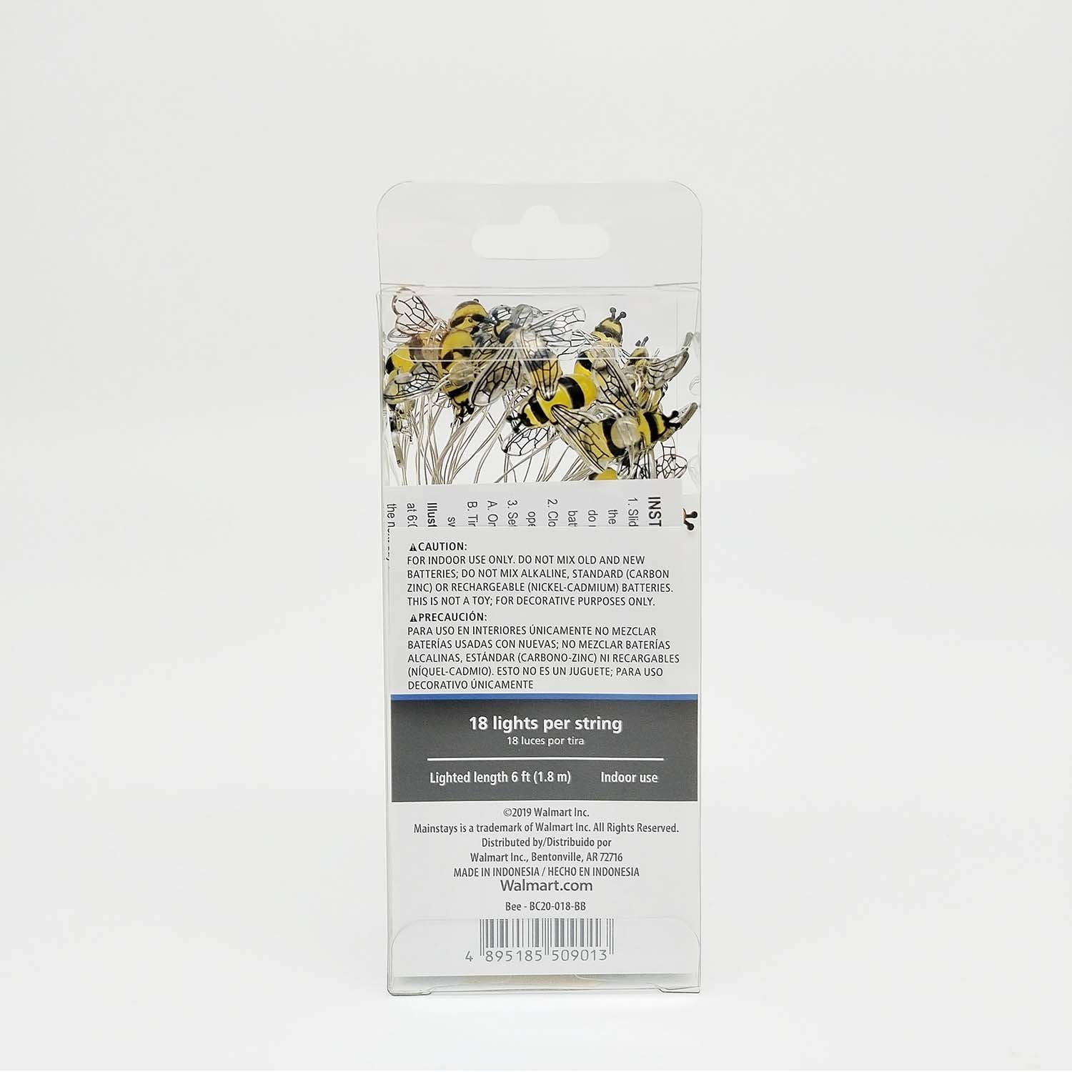 Mainstays Bumble Bee Indoor LED Fairy String Lights with Battery Operated Automatic Timer, 18 Lights, 6 ft