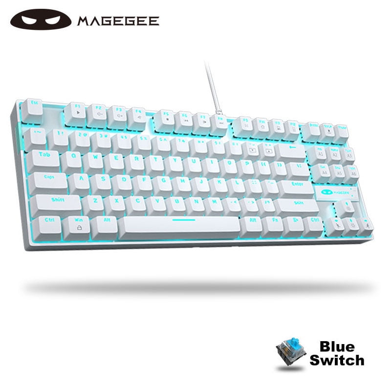 MageGee MK-Star LED White Backlit Keyboard Compact 87 Keys TKL Wired Computer Keyboard for Windows Laptop Gaming PC Pink Mechanical Gaming Keyboard with Blue Switch