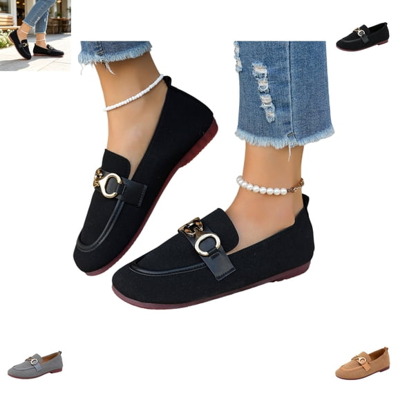 YOUYEDIAN Loafers for Women Fall Versatile Slip On Round Toe Fashion Belt Deco Flats Low Heel Comfy Suede Casual Shoes