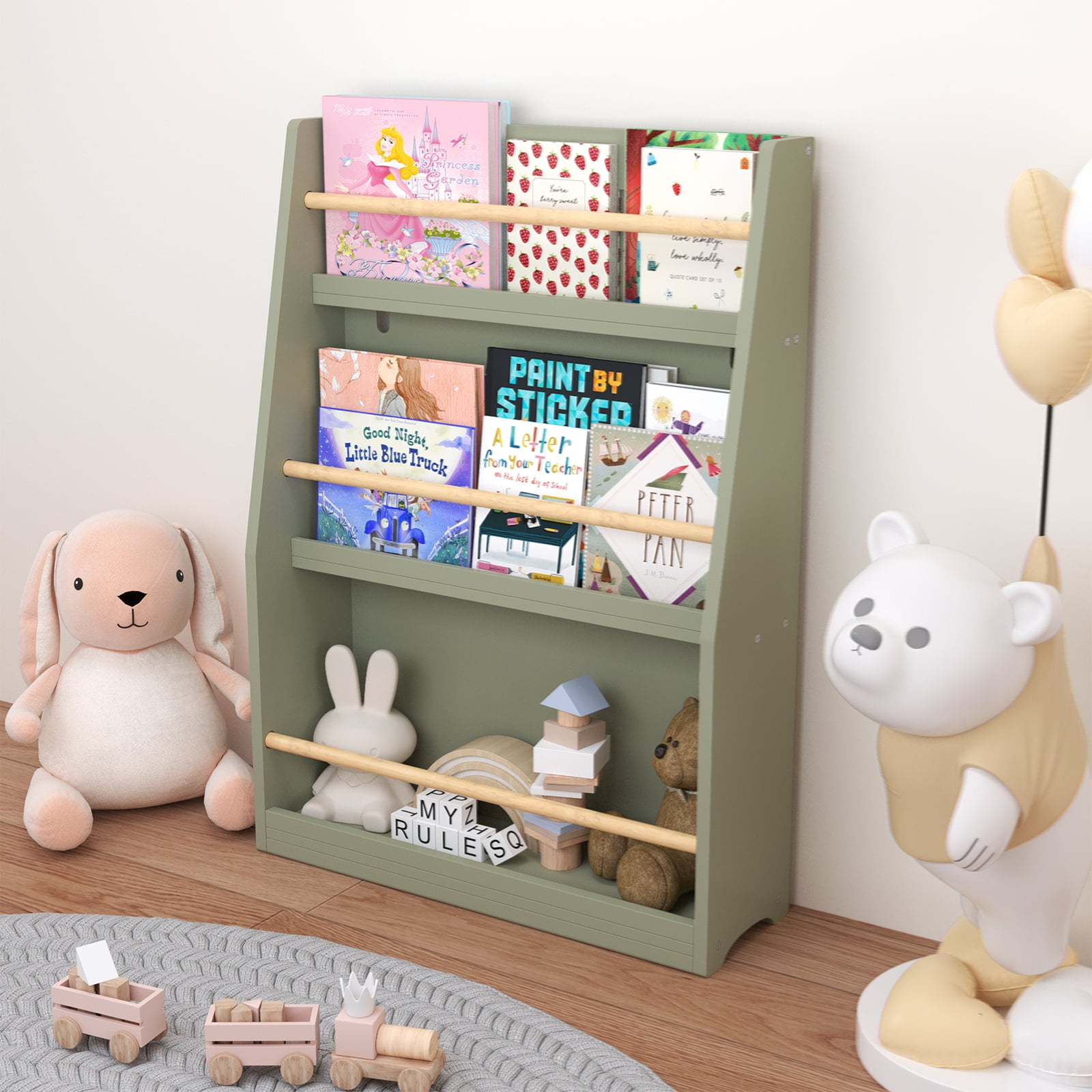 3 Tier Kids Book Shelf,Kids Book Rack, Helps Keep Bedrooms, Playrooms, and Classrooms Organized, Sage