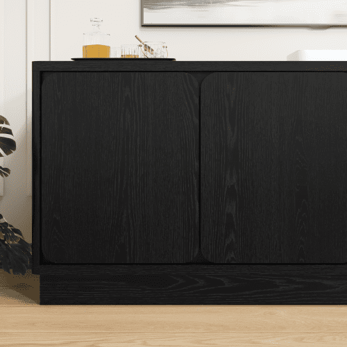 63-Inch TV Stand with 4 Storage Doors and Cable Holes, Low-Profile Media Console, Modern Entertainment Cabinet for Living Room, Black