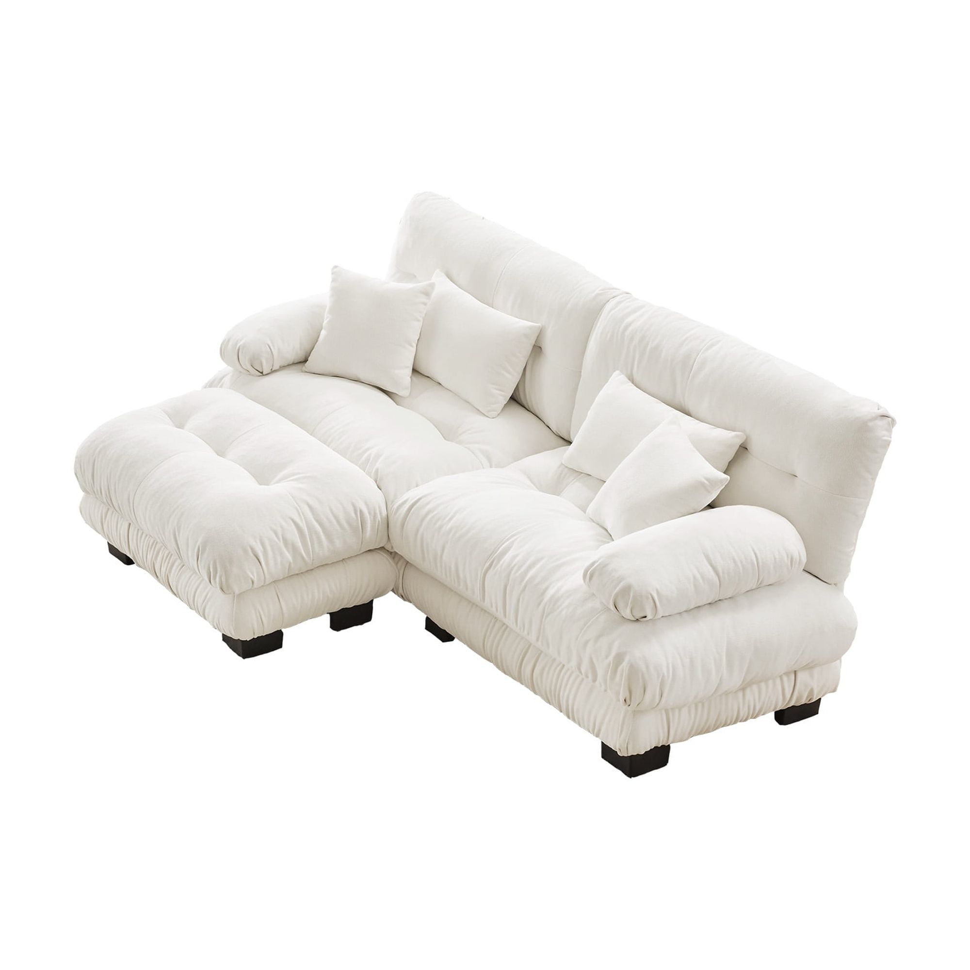 Gewnee White Chenille Cloud Couch 2 Seater Sofa for Living Room, Chenille 2 - Seat sofa with 2 Lumbar pillows and 2 throw pillows,